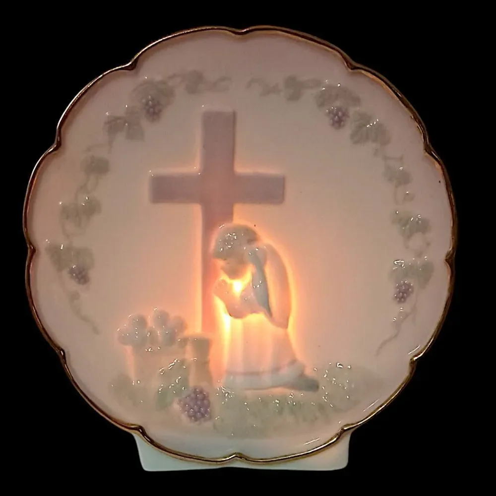 Praying Girl Porcelain Night Light Lamp Boudoir Bedside Religious Cross Vintage.